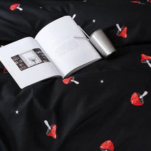 Load image into Gallery viewer, Black Ground And Red Mushroom Double Sided Pillow And Duvet Cover
